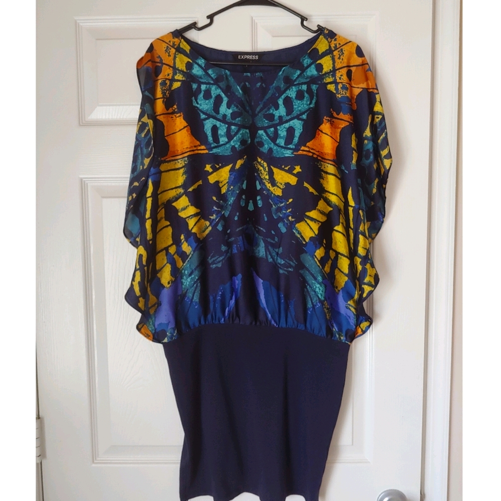 EXPRESS Silky Butterfly Print Dress